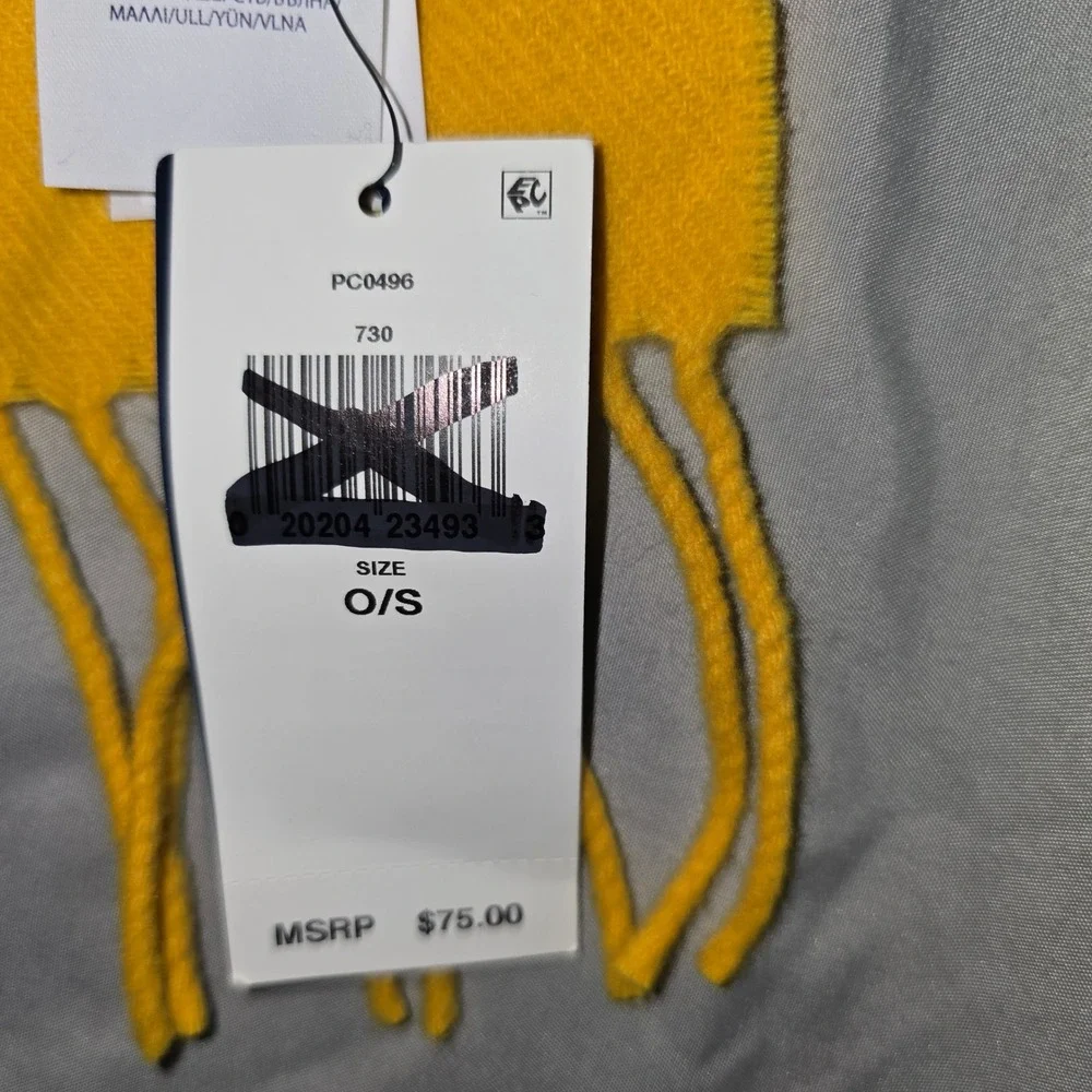 Polo Ralph Lauren Scarf OS Unisex Yellow 100% Wool Made in Italy PC0496 NWT